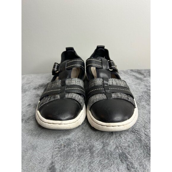 Clark's Women Teagan Step Loafer Black grey leather sandal adjustable size 7M - Picture 2 of 8